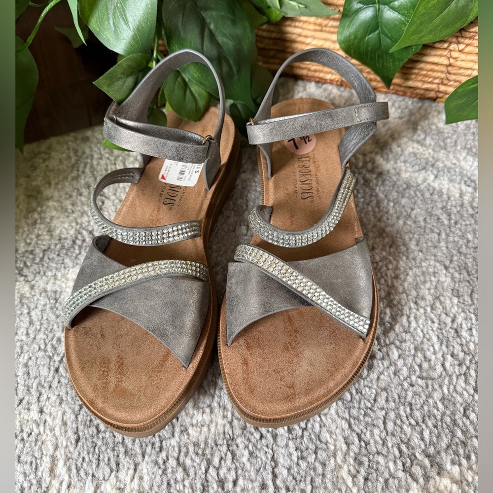 Grey Rhinestone Strappy Sandals